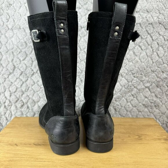UGG Morgan Mid-Calf Womens Black Leather Suede Zip-Up Boots Size 6 - Picture 4 of 8